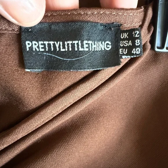 PrettyLittleThing Chocolate Asymmetrical Skirt with Fringe - Picture 2 of 2